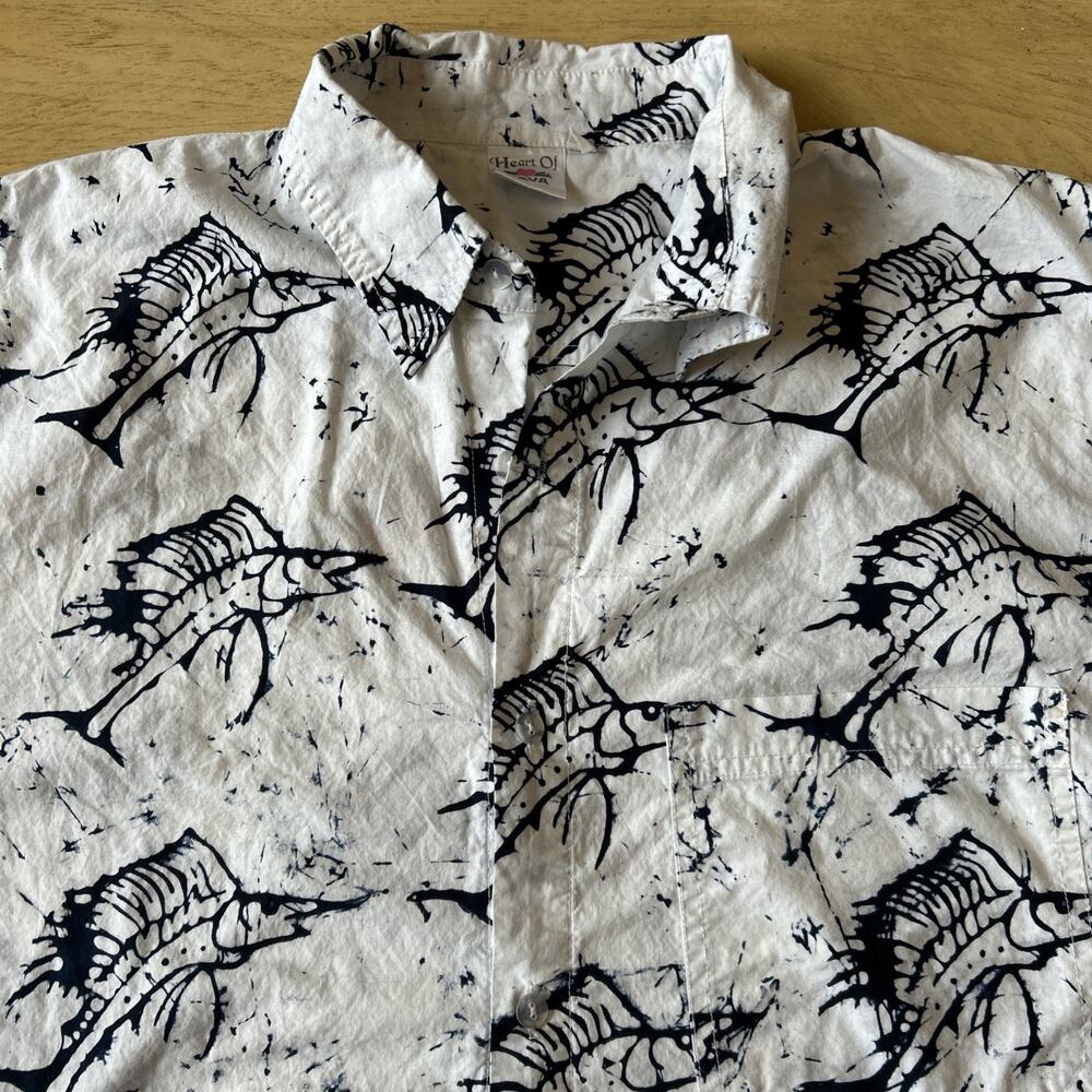 VTG Hawaiian Shirt Mens SAIL Fish Print Hawaiian Button Down Outdoor Resort L